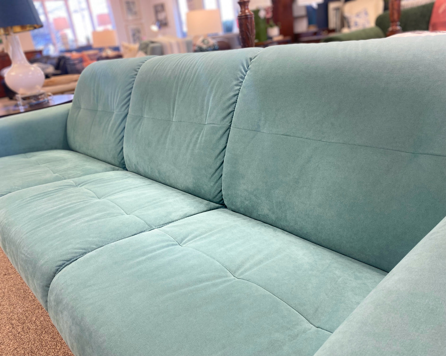 Stressless 'Flora Wood' Three Seat Sofa in Aqua