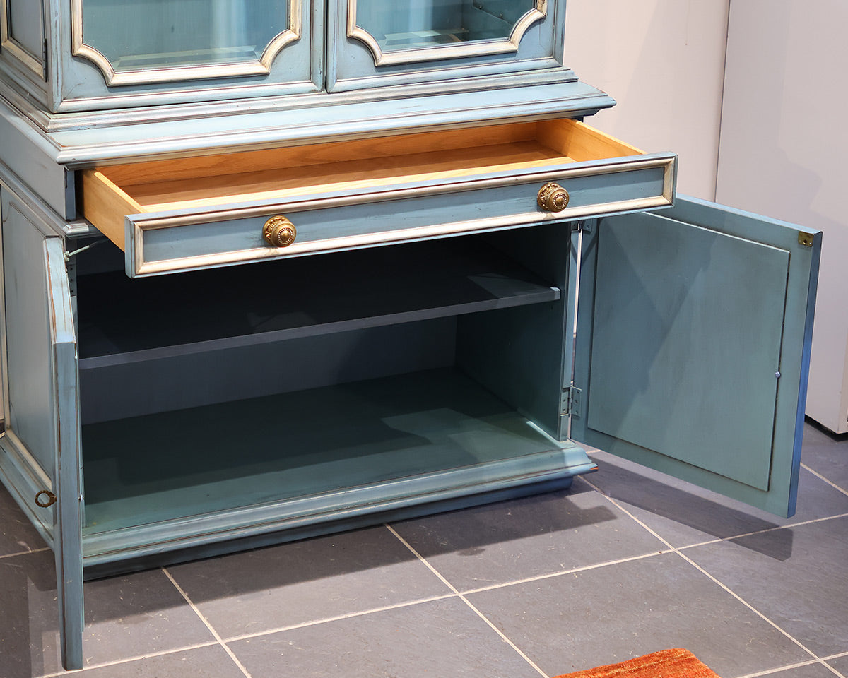 Karges Robins Egg Blue, Cream Trim Display Cabinet w/ 1 Drawer and two Doors
