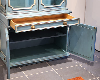 Karges Robins Egg Blue, Cream Trim Display Cabinet w/ 1 Drawer and two Doors