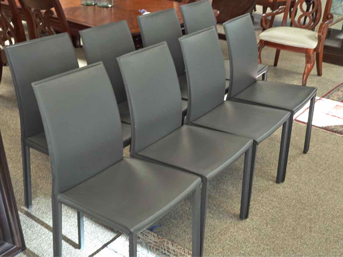 Set of Eight Bo Concept Gray Leather Dining Chairs