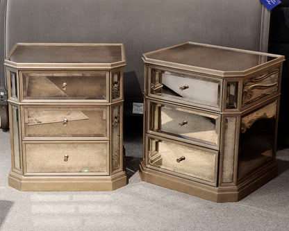 Pair of RH French Mirrored 3-Drawer Nightstands