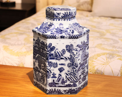Ethan Allen Hexagon Chinoiserie Jar