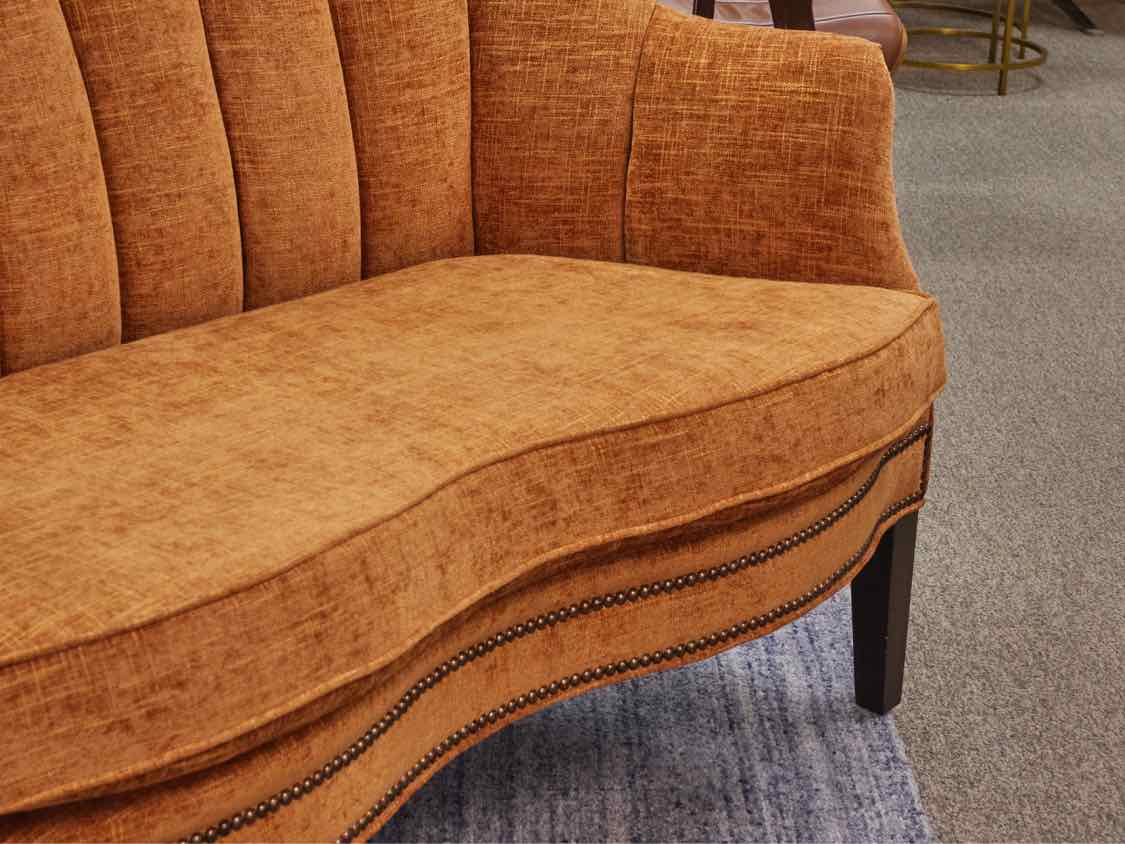 Duralee Channel Tufted Loveseat in Pumpkin Chenille