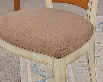 Set of 8 Dining Chairs in Cherry & White Finish with Upholstered Seats