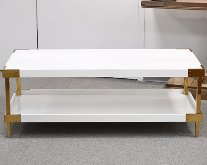 Serena & Lily White Lacquer and Brass Cocktail Table