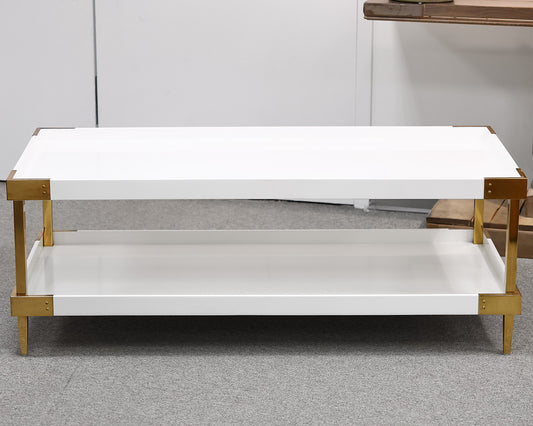 Serena & Lily White Lacquer and Brass Cocktail Table