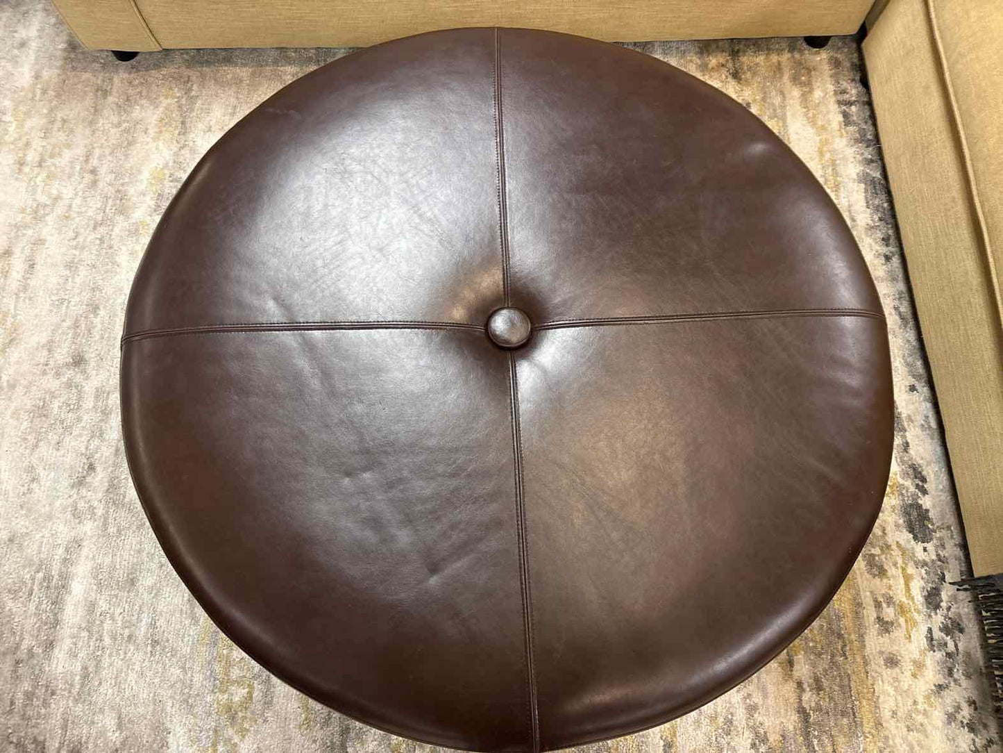 Round Dark Chocolate Leather Ottoman