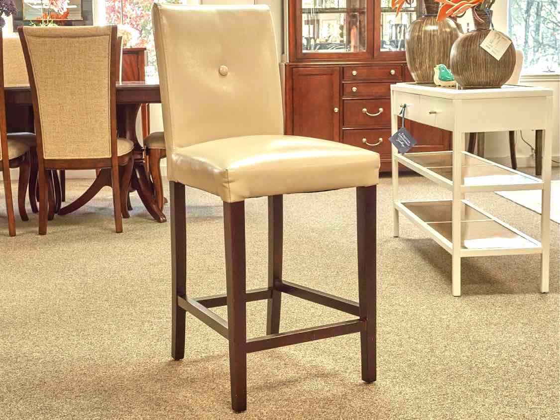 Set of Three Beige Faux Leather Counter Stools