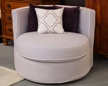 PB Teen Roundabout Pale Lavendar Swivel Chair with White Welt & Toss Pillows