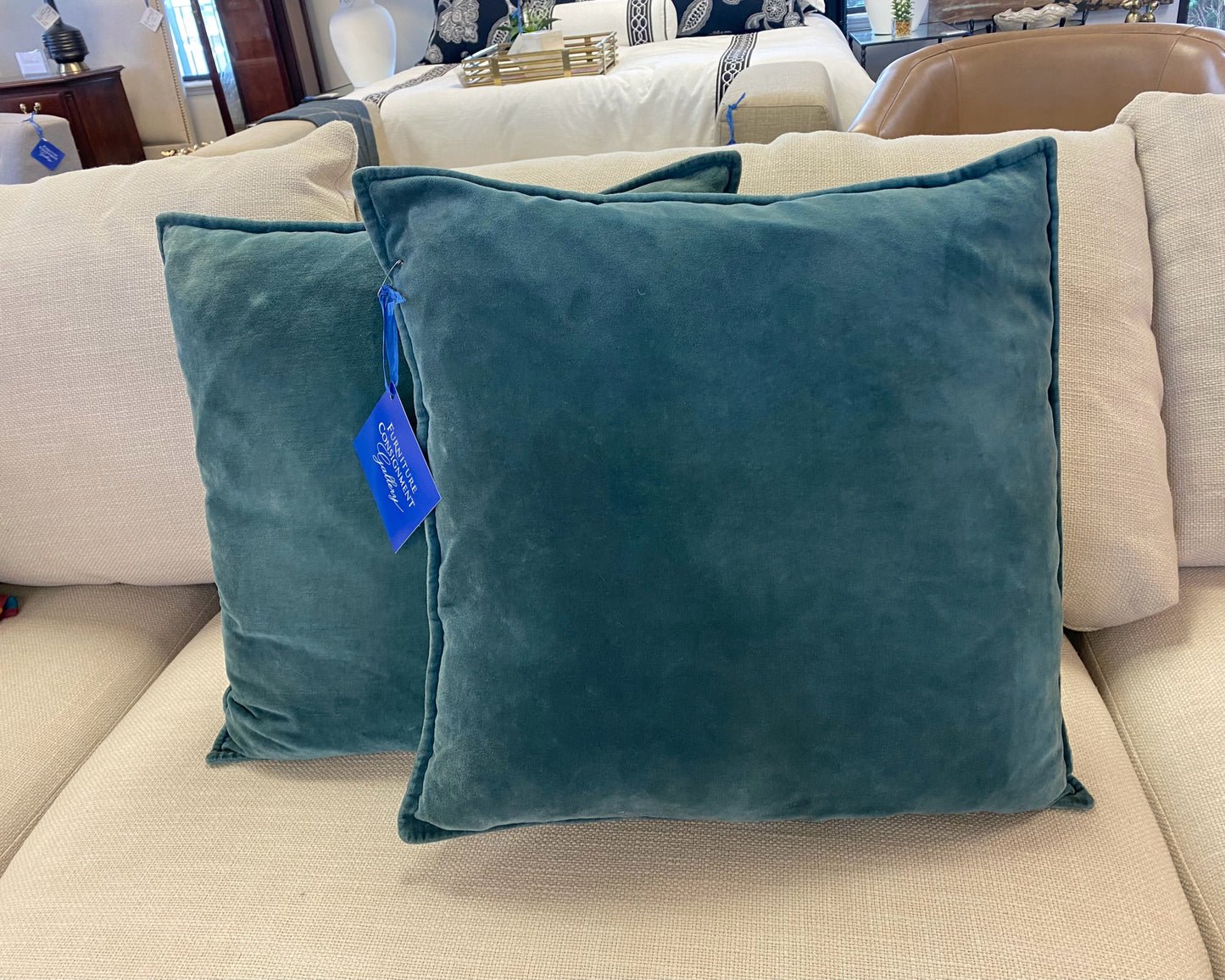 Pair of Teal Velvet Accent Pillows