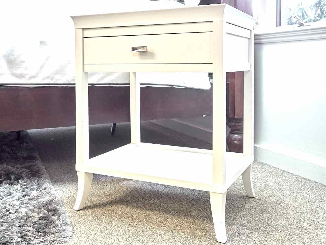 White Finish Side Table with 1 Drawer & Shelf with Removable Tray Top