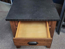 Oak Side Table With Black Metal Top