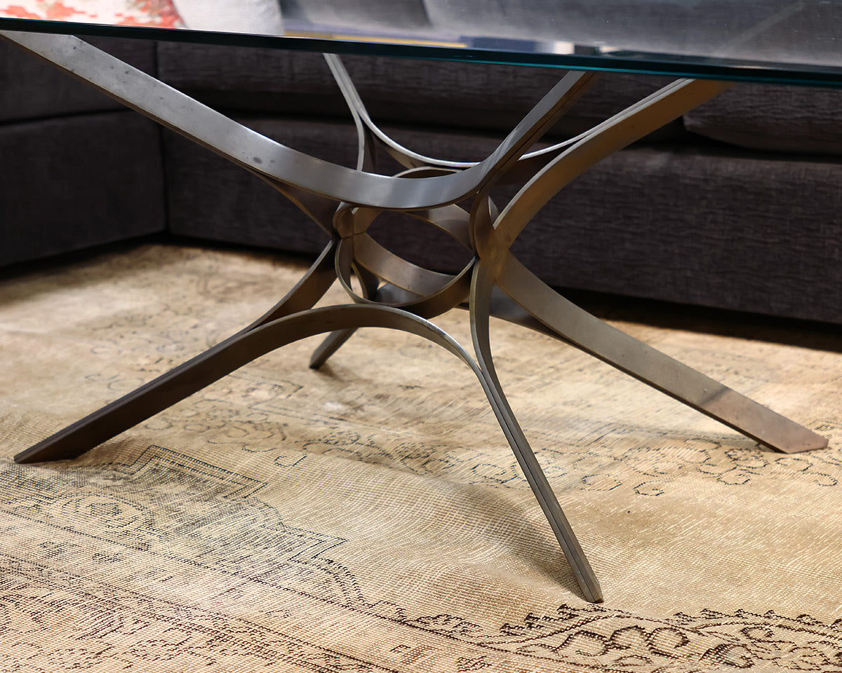 Roger Sprunger Glass and Bronze Cocktail Table