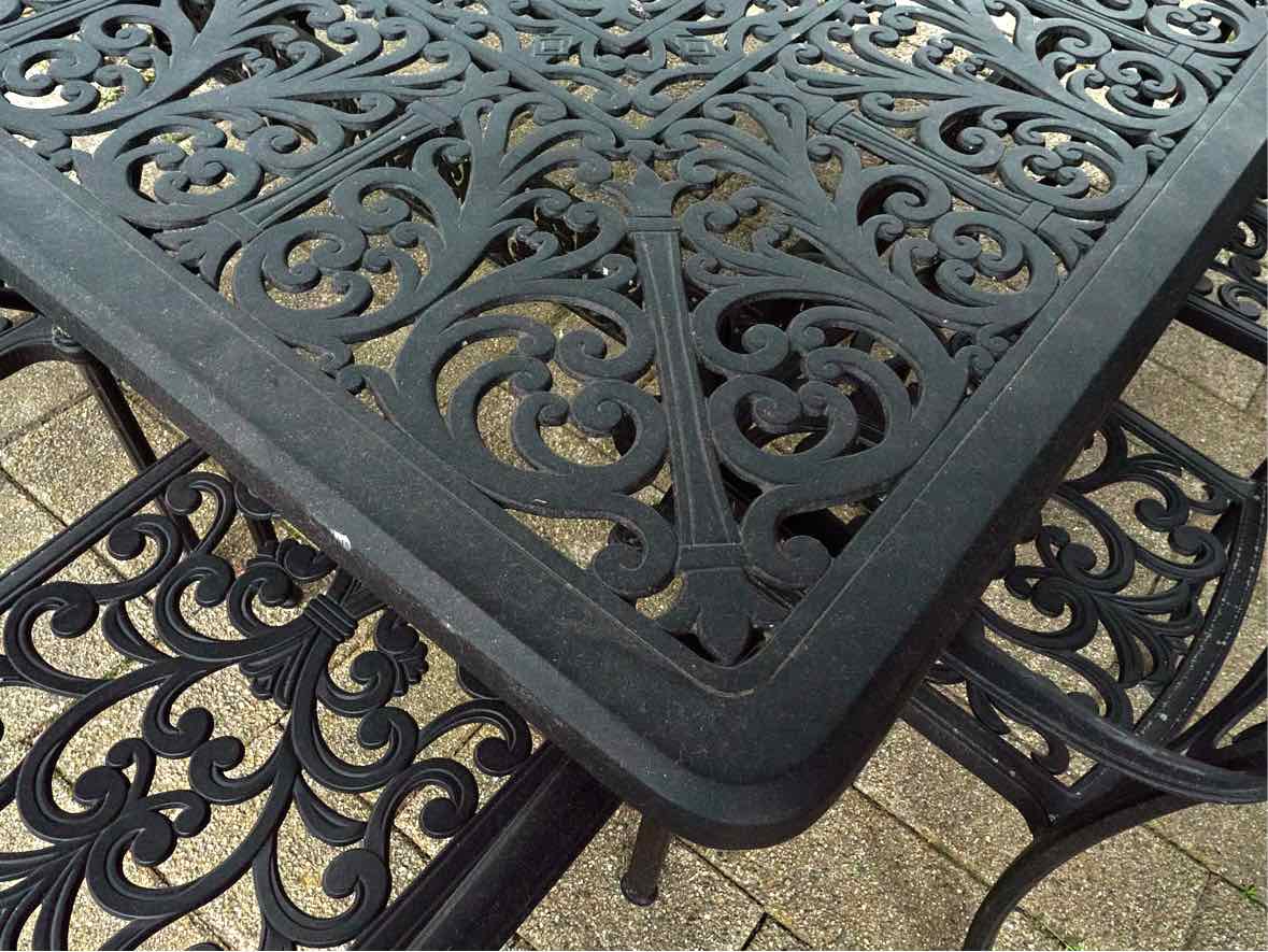 Black Cast Aluminum Outdoor Dining Set with 9 Arm Chairs