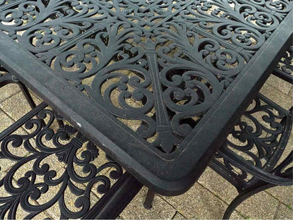 Black Cast Aluminum Outdoor Dining Set with 9 Arm Chairs