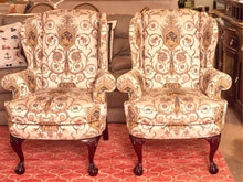 Pair of Statesville Chair Company Upholstered Wing Chairs with Center Medallion