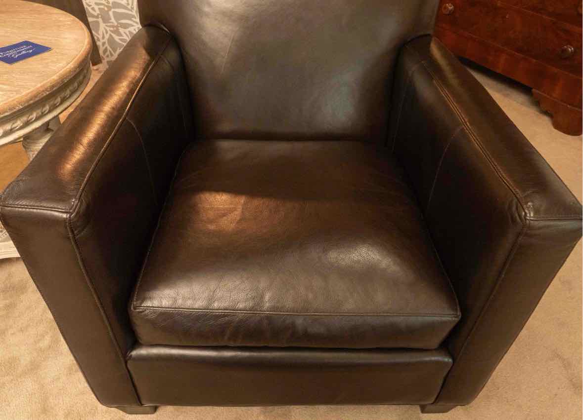 Pair of Crate & Barrel Espresso  Leather Briarwood Arm  Chairs