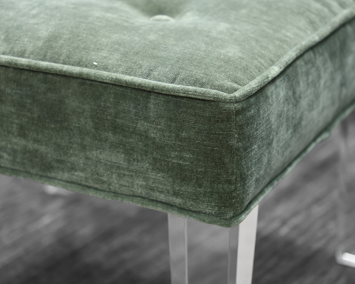 Pair of Boston Interiors Ottomans in Teal on Lucite Legs