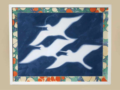 'Egrets Flight II' Art Print In White Shadowbox Frame