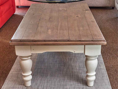 Driftwood Finish Top Cream Turned Legs Cocktail Table