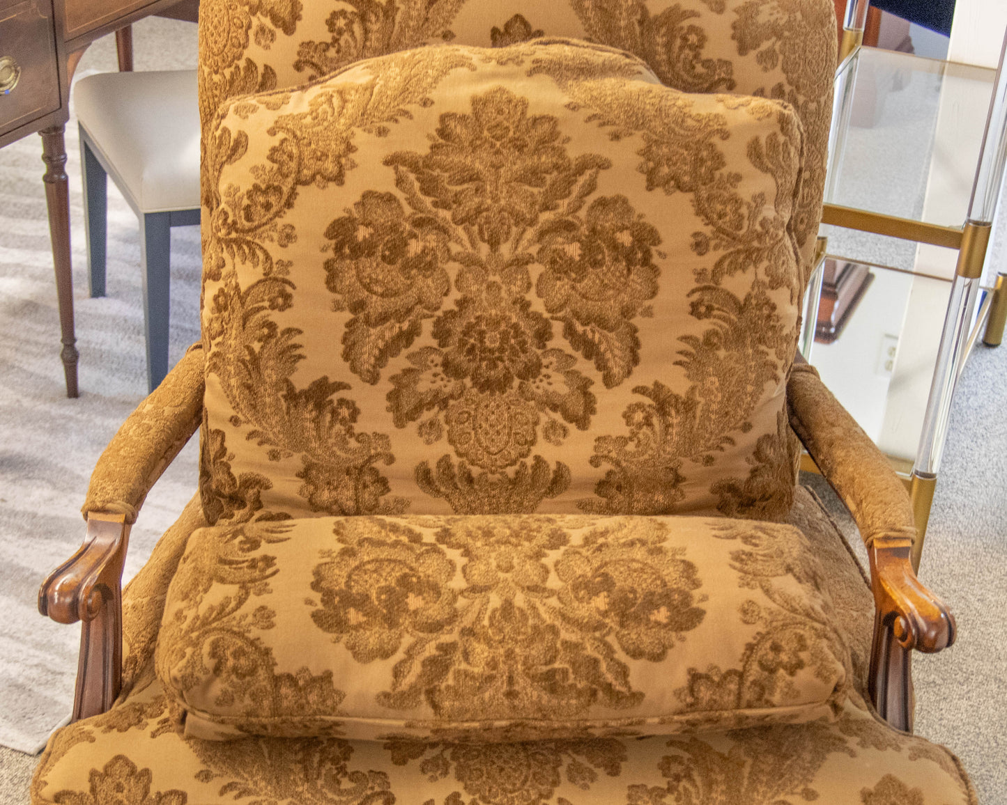 Thomasville Bergere Chair with Damask Tone on Tone Upholstery