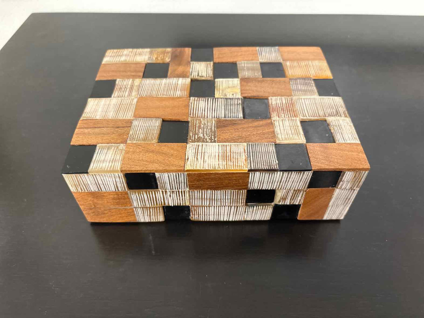 Small Decorative Box with Wood & Bone Tile