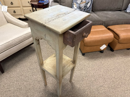 Tall Plant Stand with Small Drawer in Pale Green