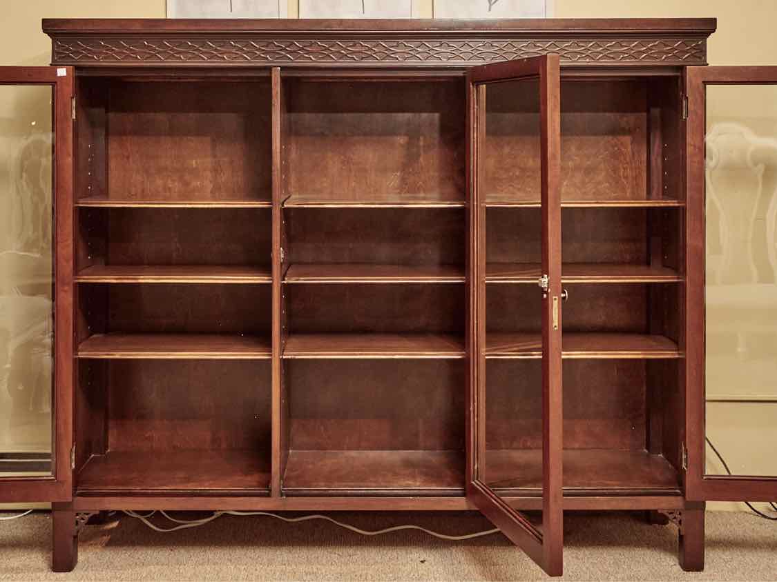 Mahogany Lawyer's 3 Glass Door Bookcase with Wood Shelves