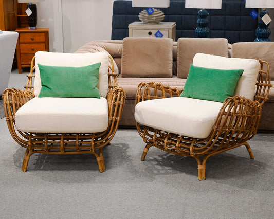 Pair of West Elm 'Savannah' Rattan Chairs