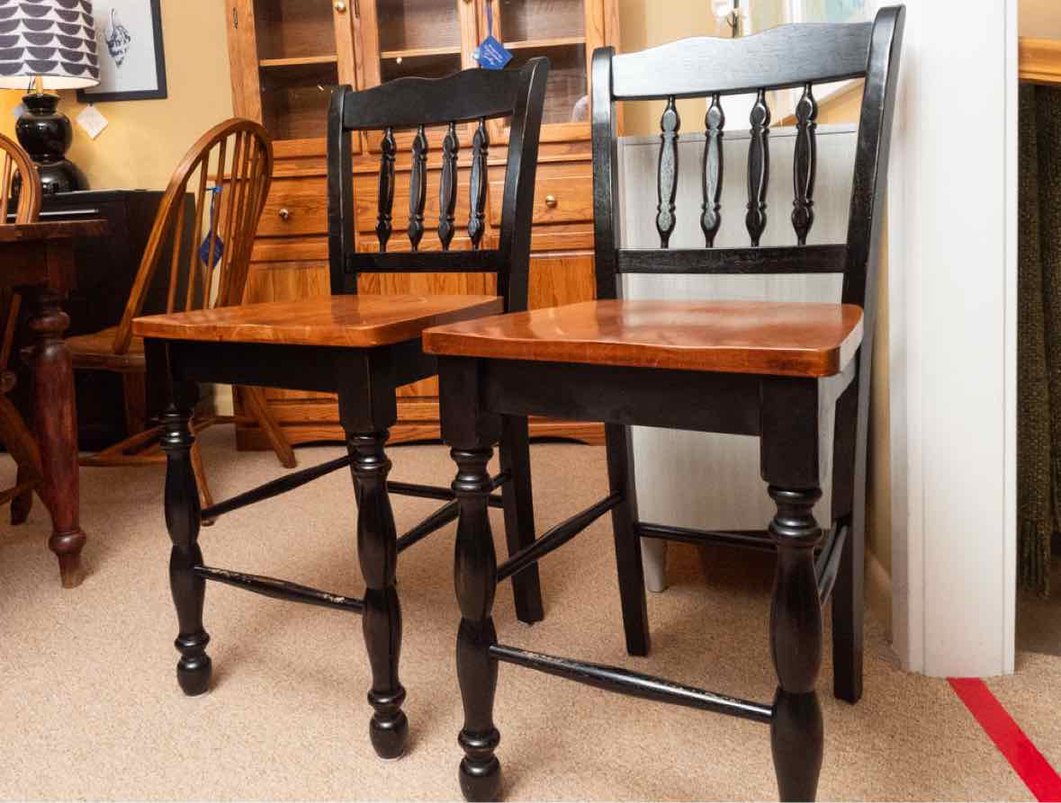 Pair Of Cherry Seat Black Finish Counter Stools