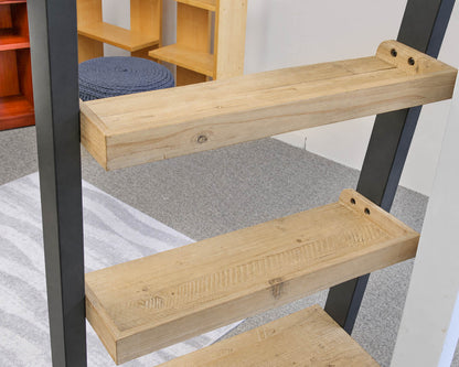 Rustic Smoke Gray Pine  & Steel 5 Teir Bookshelf
