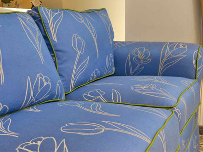 Norwalk  Furniture Sky Blue With Green Piping Upholstered  Queen Sleeper