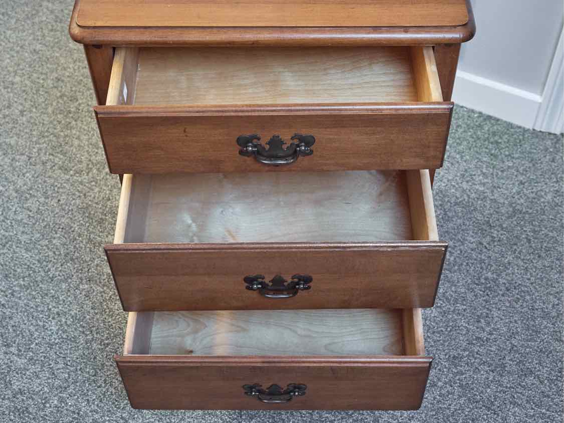 Pair of Maple 3-Drawer Nightstands with Antique Brass Pulls