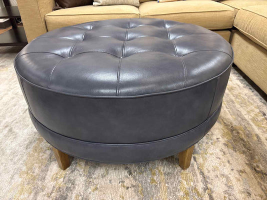 Ethan Allen 'Nassau' Round Leather Ottoman