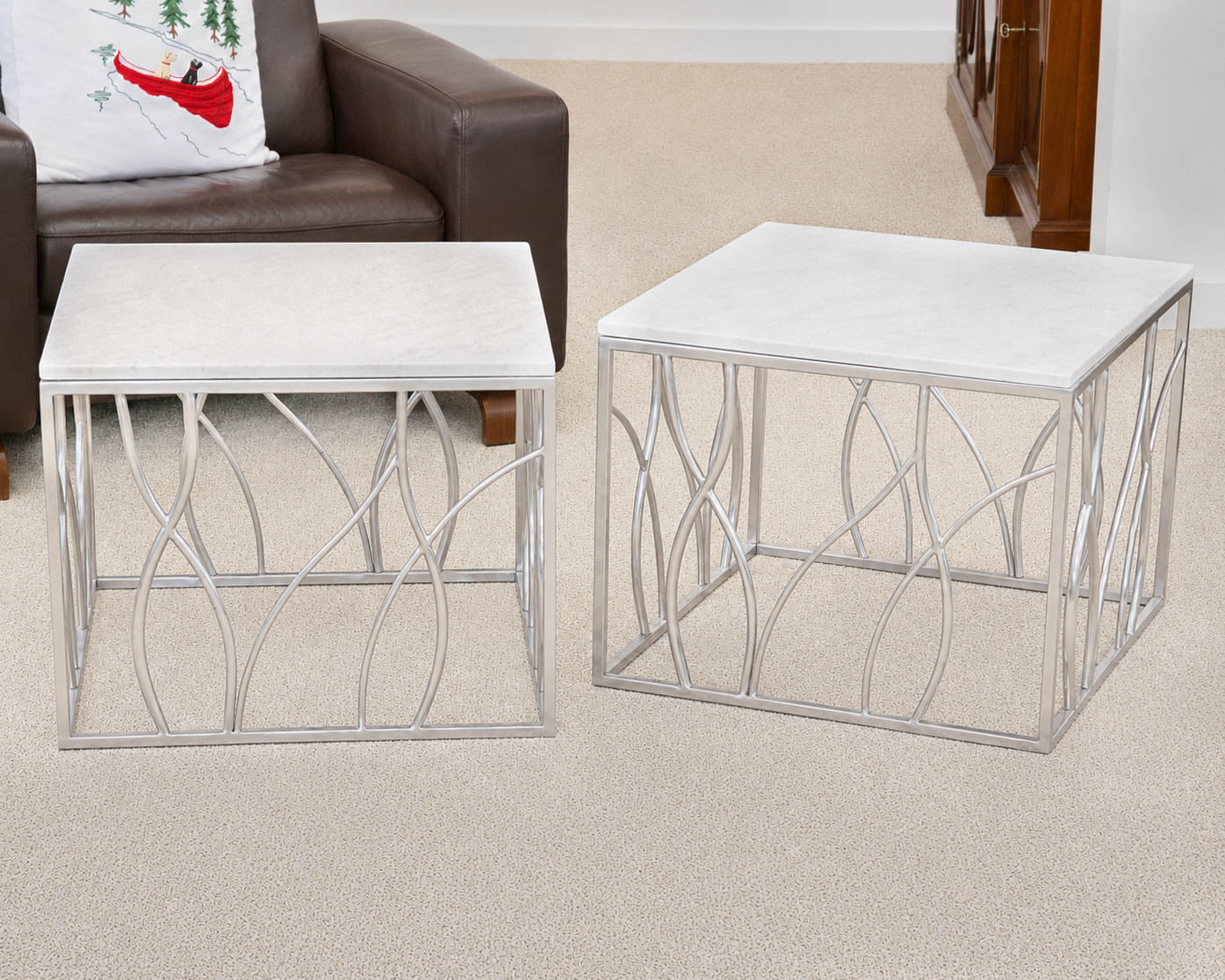 Pair of Silver Base Stone Top Side Tables