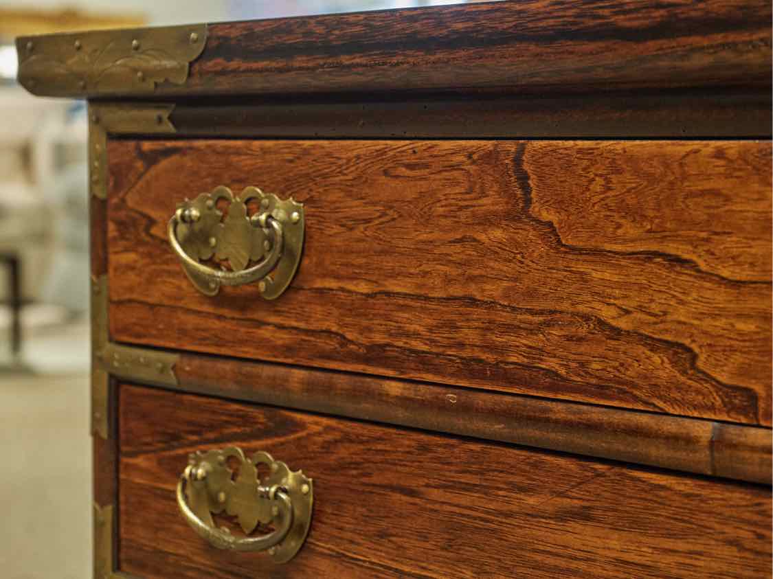 Pair of Asian  Walnut 4 Drawer Nightstands