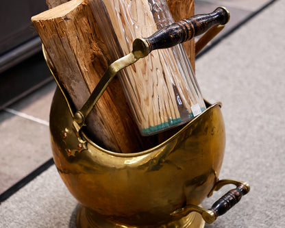 Antique Brass Scuttle and Matches Set