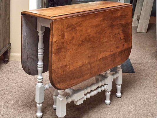 Maple Top Gateleg Dining Table with Custom White Finish Legs