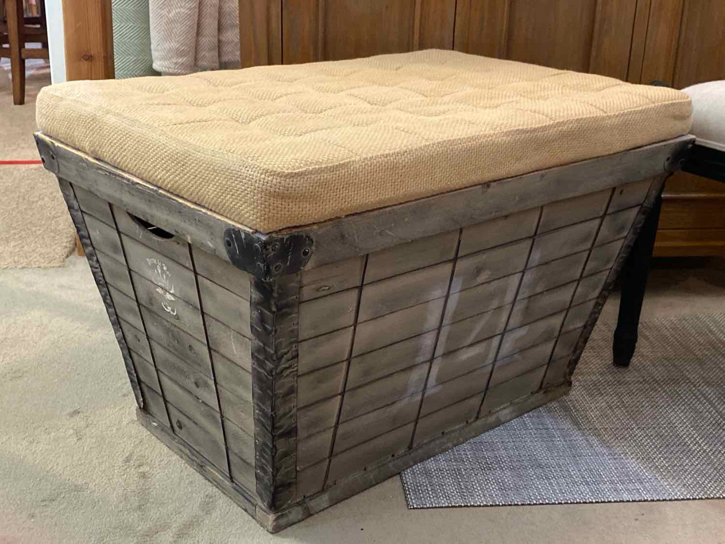 Ballard Design  Storage Ottoman With Burlap Cushion Top
