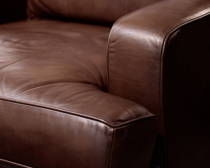 Ethan Allen Brown Leather Club Chair and Ottoman