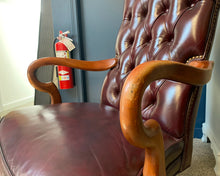 Tufted Burgundy Leather Office Chair with Gooseneck Arms