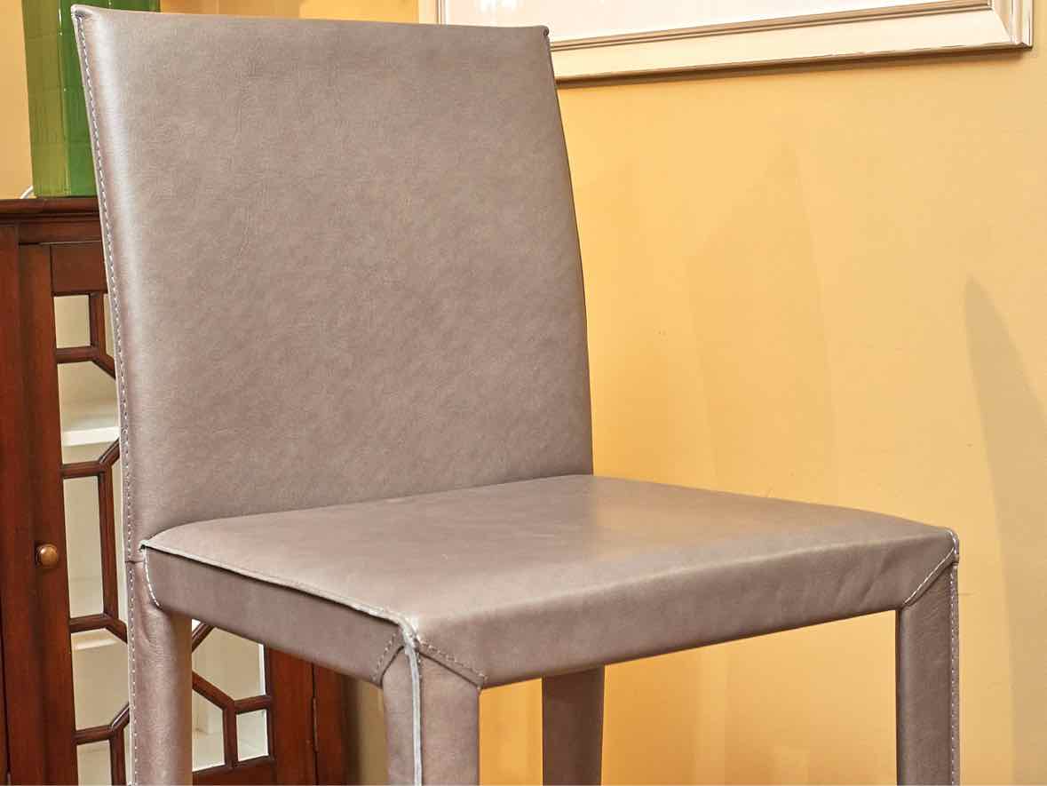 Pair Of Crate & Barrel Gray Leather Wrap Bar Stools