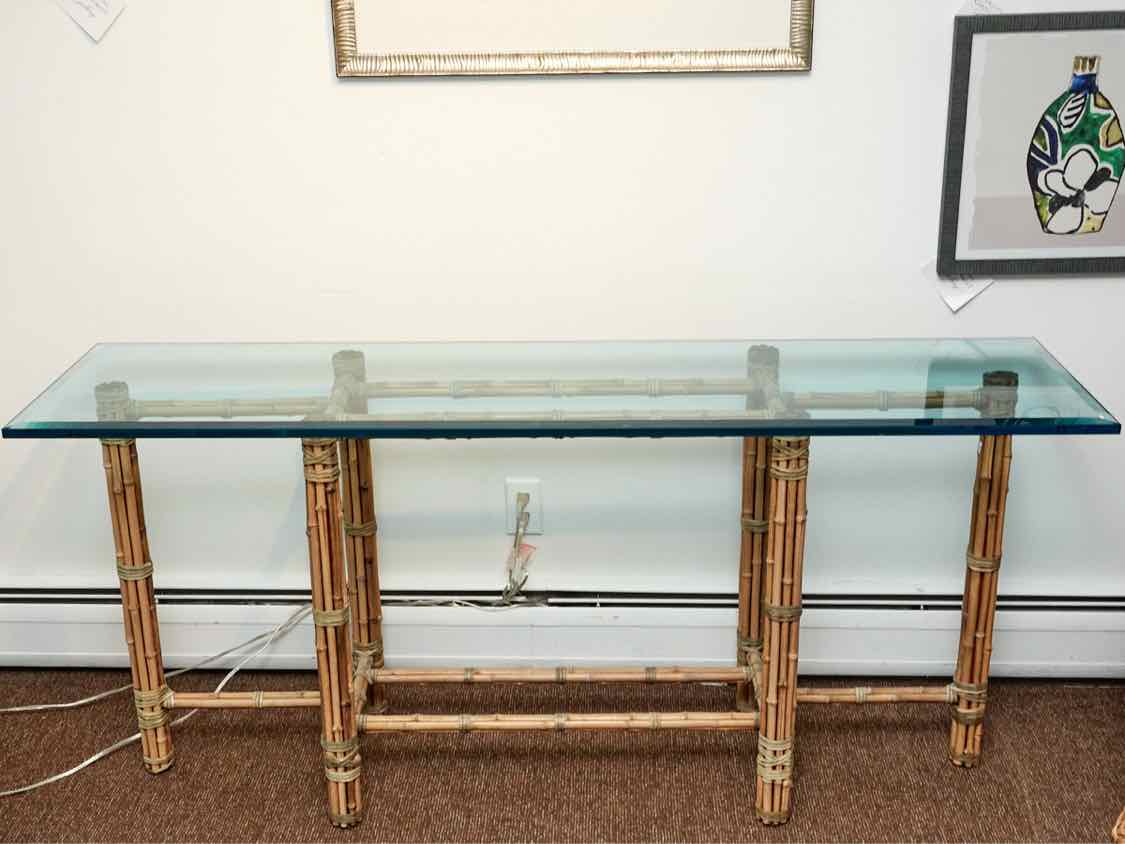 McGuire Glass Top Bamboo Base  Console