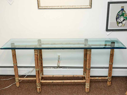 McGuire Glass Top Bamboo Base  Console