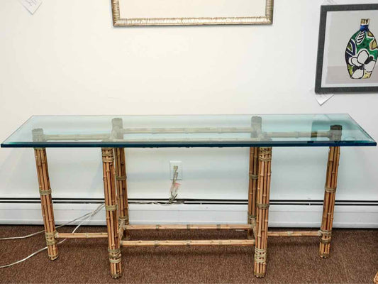 McGuire Glass Top Bamboo Base  Console