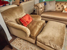 Taupe Velvet Down Filled Cushion Nailhead Trim Chair & Ottoman