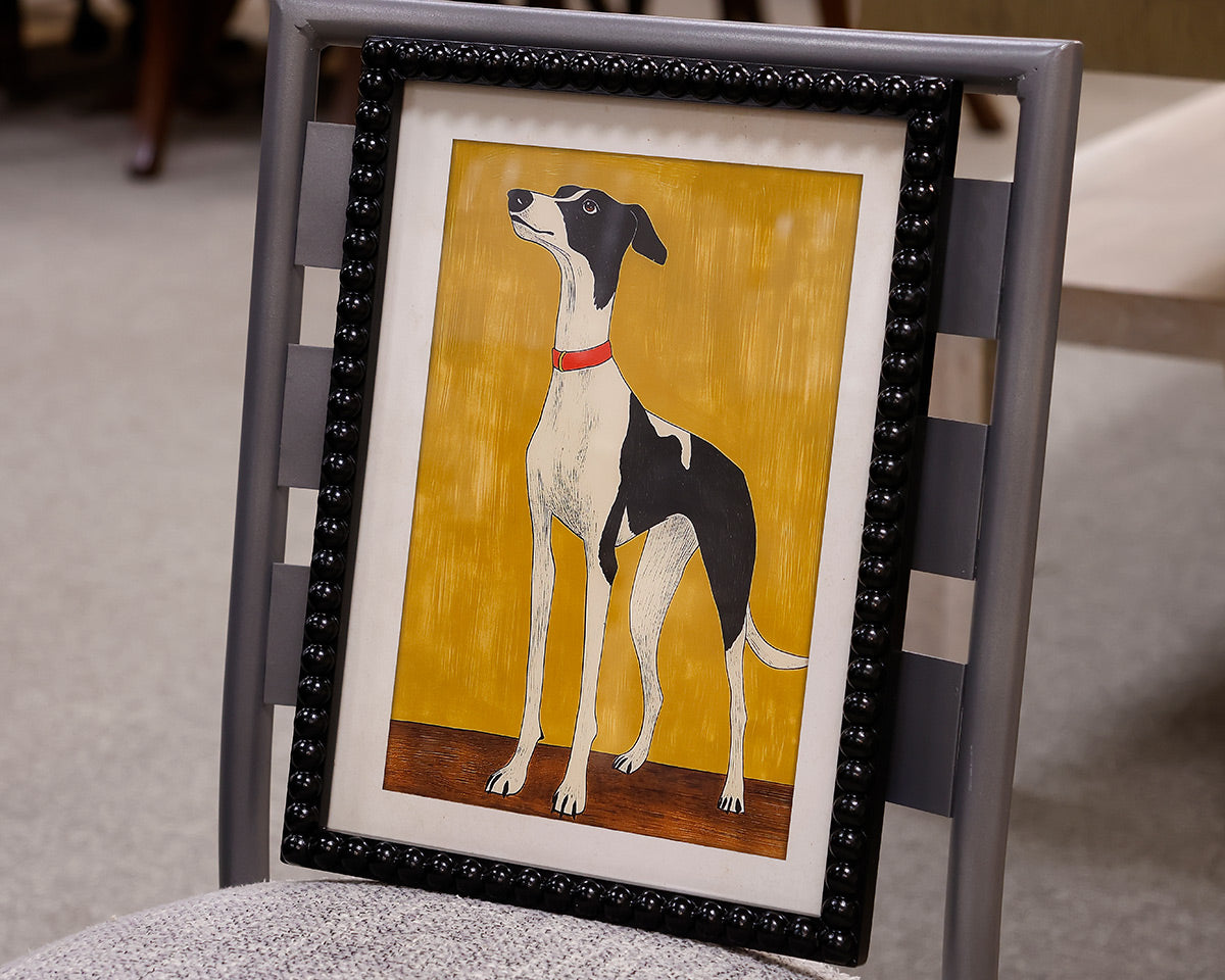 Hound on Yellow - Print in Beaded Black Frame