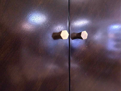 Dynasty Bar Cabinet with Walnut Sunburst Pattern Doors and Satin Gold Pulls