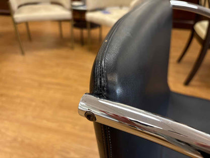 Pair of Black Leather and Steel Lens Chairs