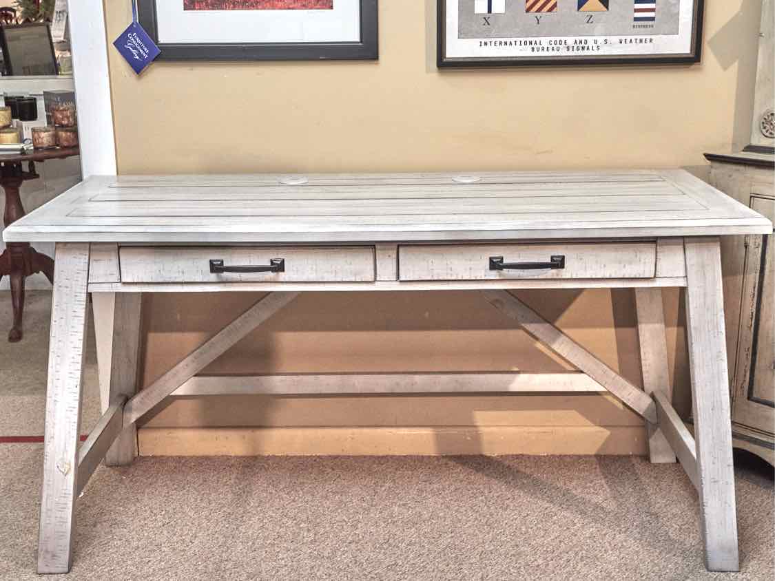 Whitewashed Plank Top Desk with 2 Drawers